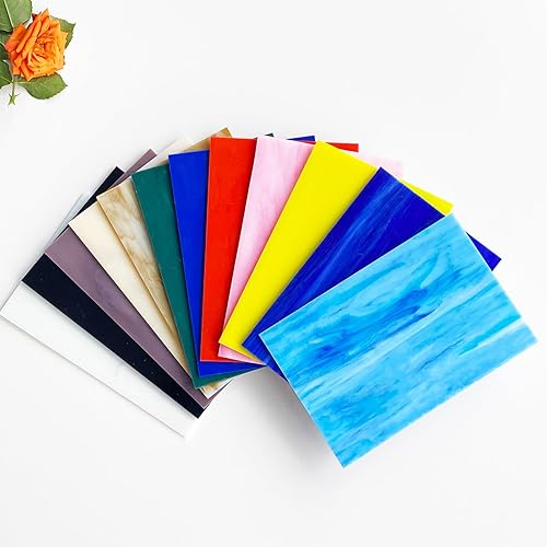 Miniatura 29 de ILLUCKAI 12 hojas de vidrieras fusibles COE 96, suministros de vidrio fundido de 4 x 6 pulgadas, selección azul y morado, suministros de fusión