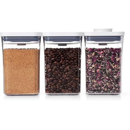 OXO Good Grips 3-PC Small Square Short POP Container Set, White,Grey