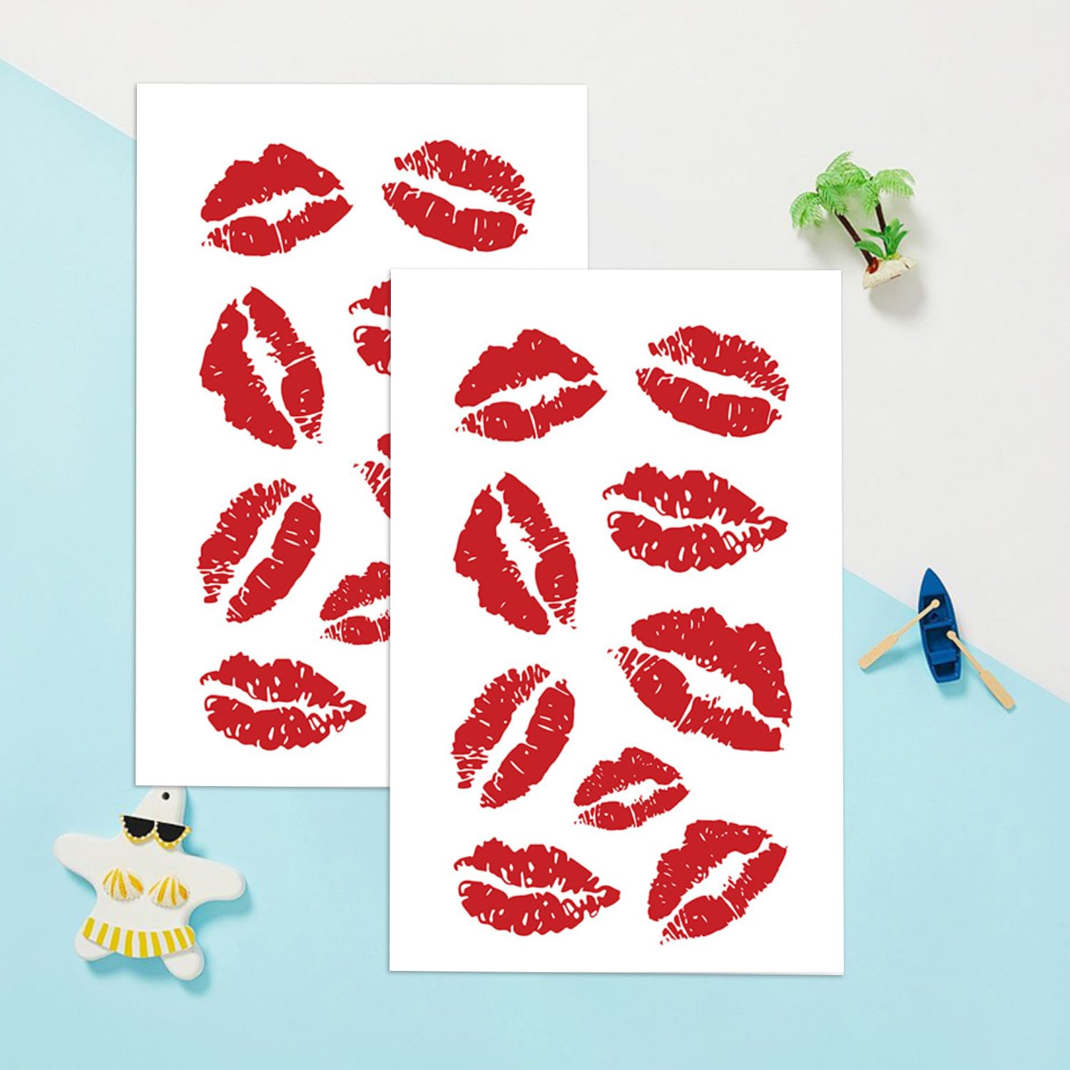 Miaija 6Pieces Red Lip Stickers Cute Kisses Temporary Sticker Waterproof Red Lips Temporary Decorative Stickers for Body Art Makeup Neck Leg Face Chest - Image 3