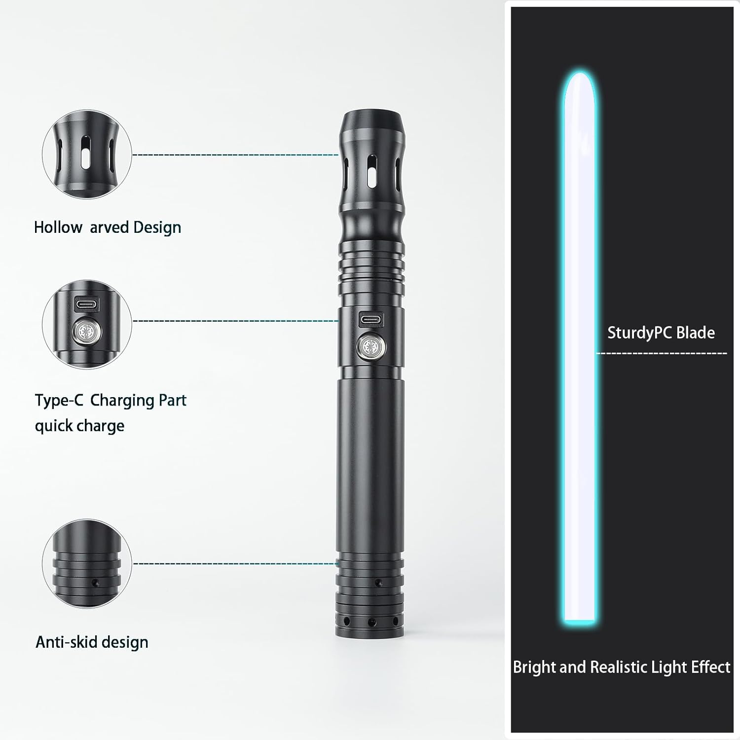 Metal Hill FX Dueling Motion Control Light Saber Heavy Duty Smooth Swing Lightsabers with 16 Sounds Fonts 16 RGB Infinite Color Changing （Black Handle）