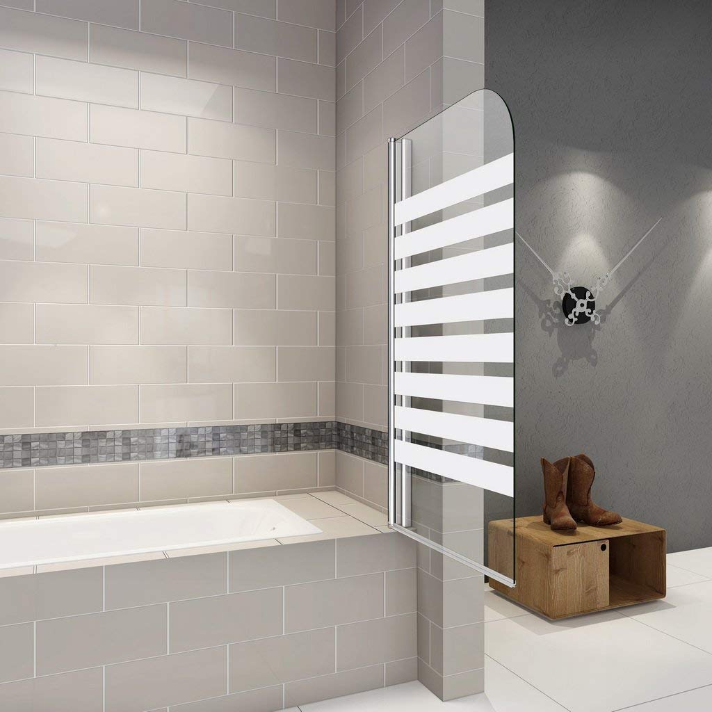 Badewannenaufsatz 80x140cm Duschabtrennung Duschwand für Badewanne 6mm Satiniert Nano Sicherheitsglas Querstreifen Rechts