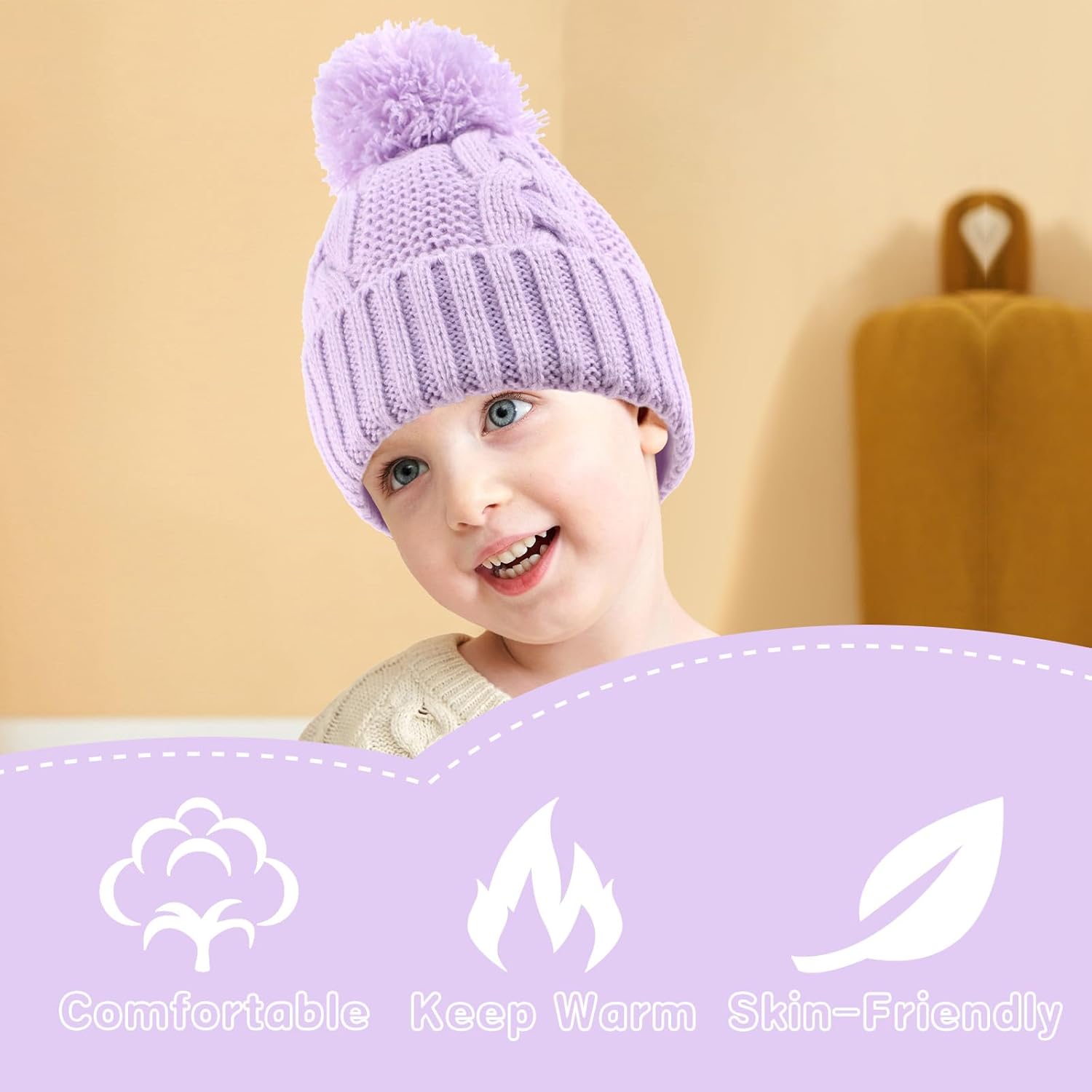 Zsedrut Baby Winter Beanie for Girls Boys Infant Toddler Warm Knit Twist Hat with Pompom - Image 6