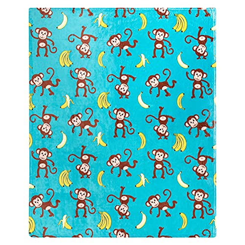 Monkey Throw Blanket, Super-Soft Adorable Extra-Large Monkeys and Bananas Blanket for Boys, Girls, Kids, and Children, Fleece Banana Monkey Blanket (50â€ in x 60â€ in) Warm Plush and Cozy Throw Blanket