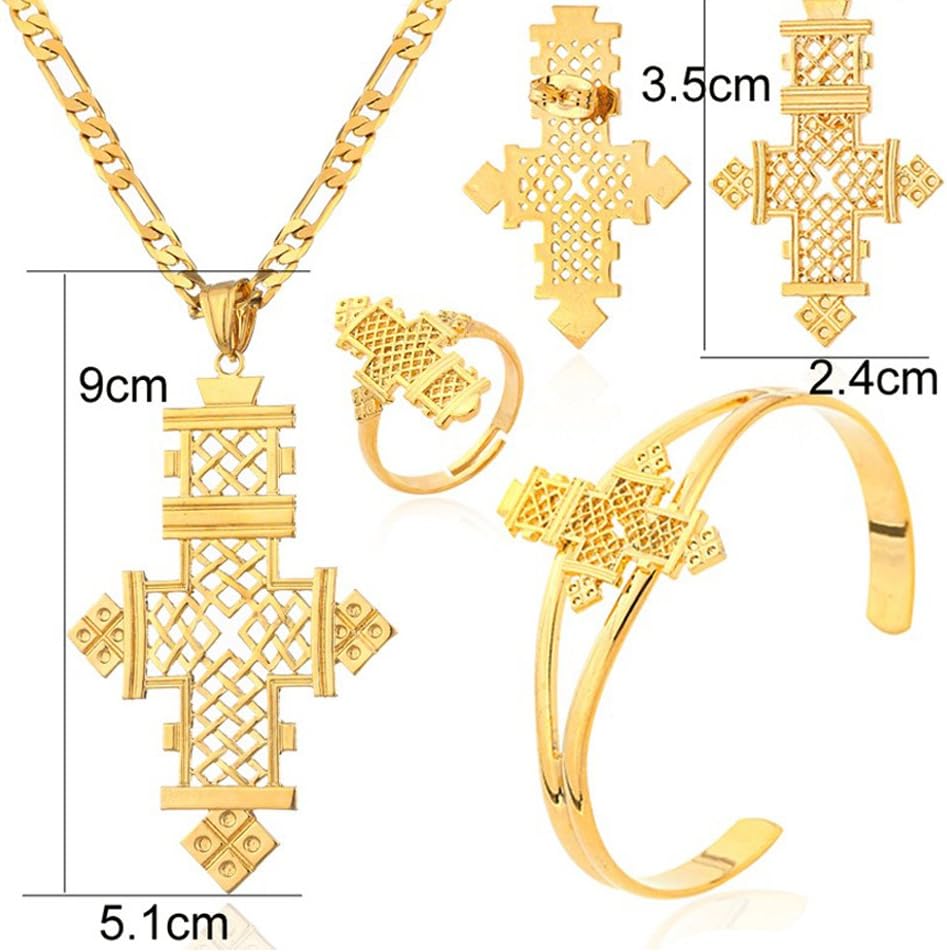 Ethiopian Cross Jewelry Sets Gold Color Wedding Party Sets for Ethiopian & Eritrean Women