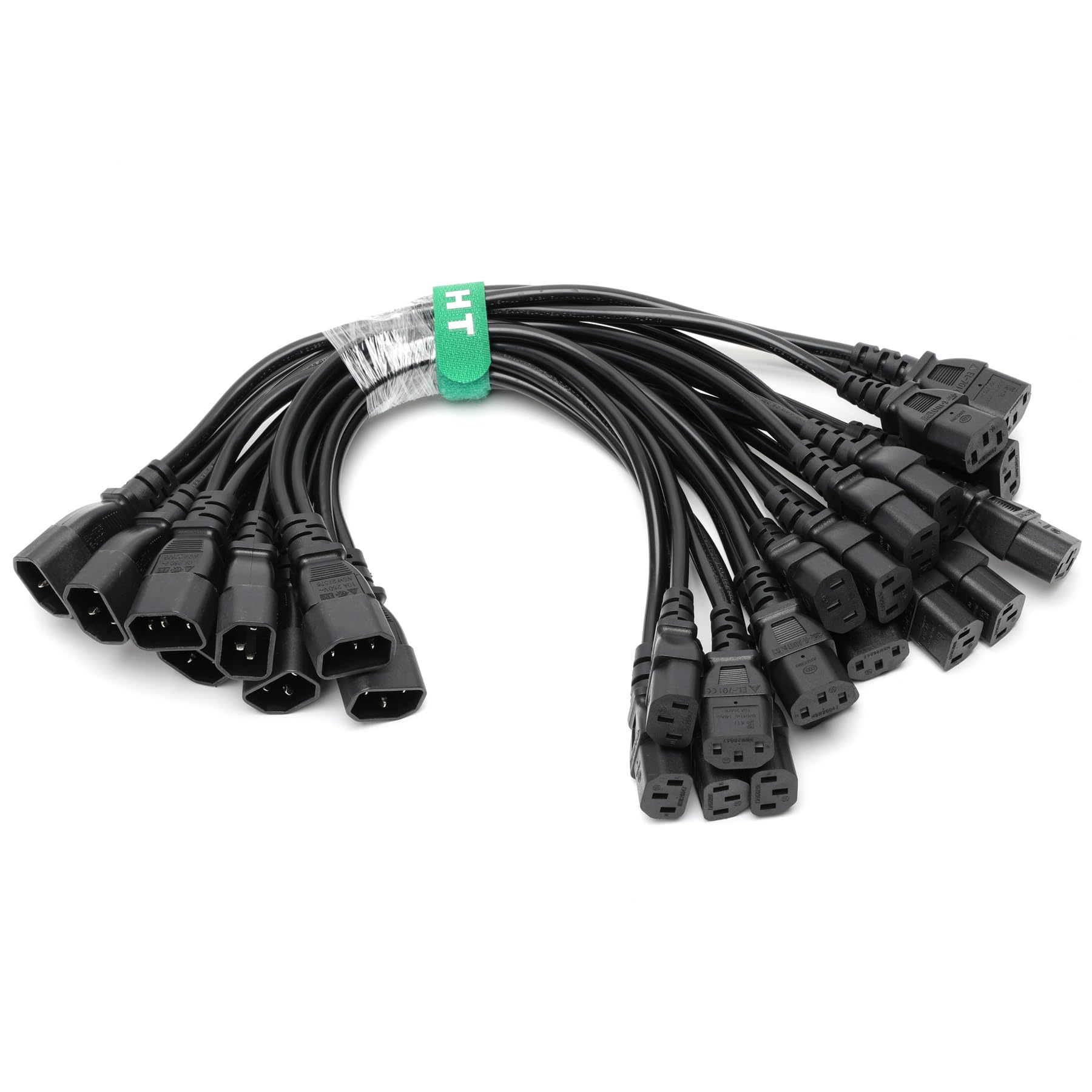 HangTon - Paquete de 10 extensiones de cable de alimentación para UPS PDU monitor de computadora impresora TV, IEC320 C14 macho a doble IEC 320 C13 hembra, cable de 3 clavijas, 40 cm