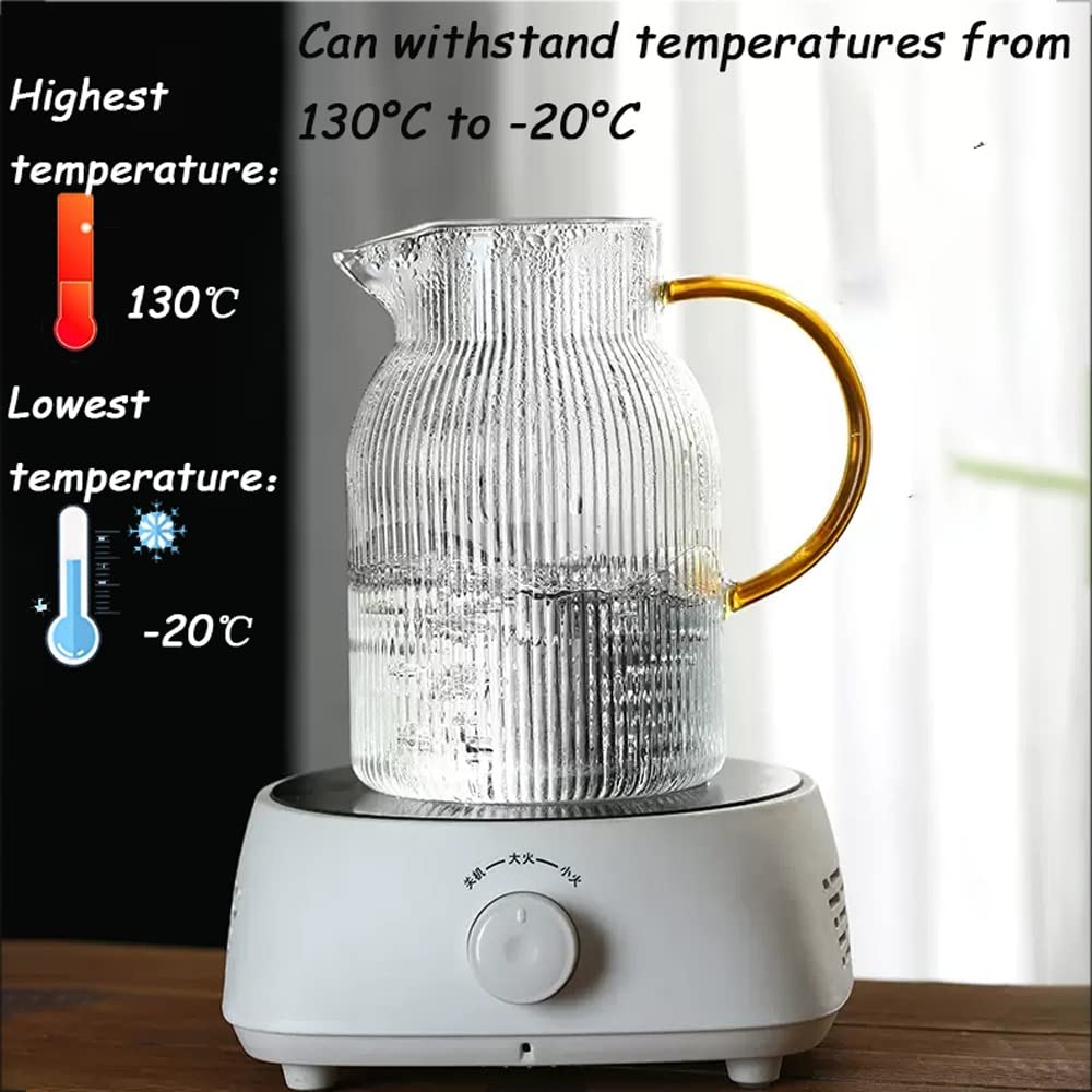 Nff Glaskanne, 1,5-Liter-Wasserkanne Mit Deckel, Vertikal Gestreifte Glaskaraffe Mit Griff, Geeignet for Saft, Wasser, Tee, Milch, Kaffee (Size : 1.2L)