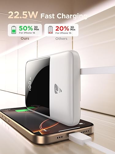 Miniatura 6 de Aioneus Cargador portátil, cargador de batería de 10000 mAh, cargador portátil de carga rápida de 22.5 W con cable integrado, cargador de viaje USB