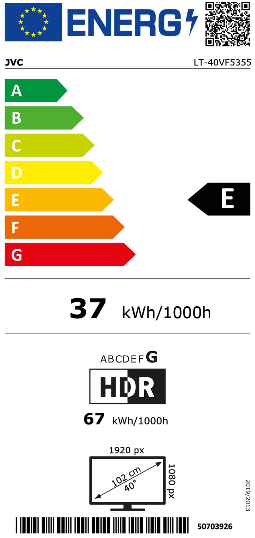 JVC LT-40VF5355 40 Zoll Fernseher / TiVo Smart TV (Full HD, HDR, potrójny tuner) [Energieklasse E] (823995)