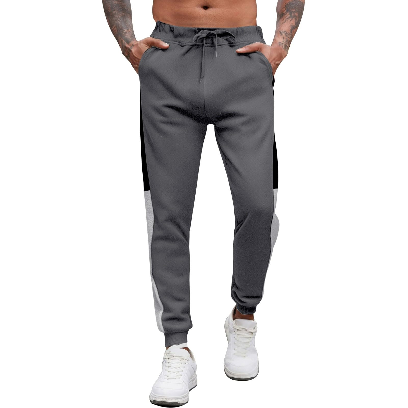 Mens Color Block Tapered Sweatpants Drawstring Athletic Joggers Pants Gym Running Workout Track Pants with Pockets