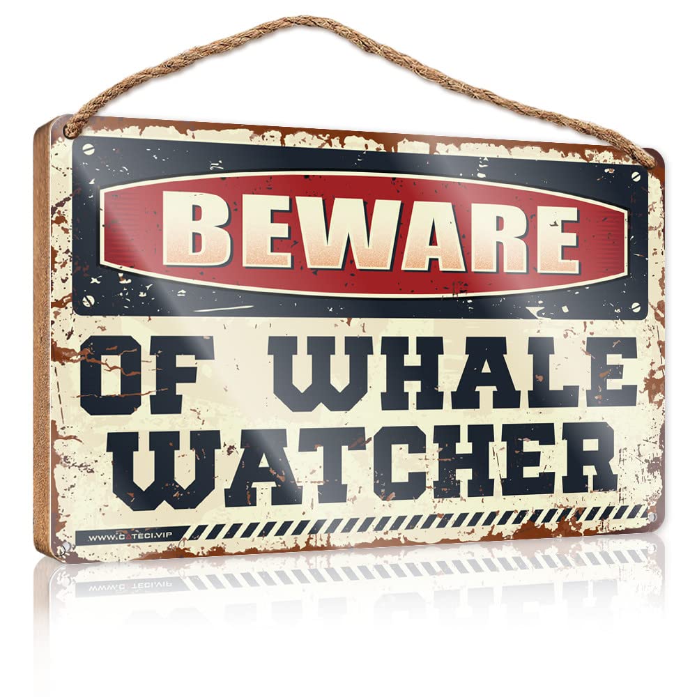 FZFN Funny Wall Decor Signs Beware Of Whale Watcher Wooden Sign Funny Wall Hanging Decor Plaque Gifts For Work Fri(15X28CM)
