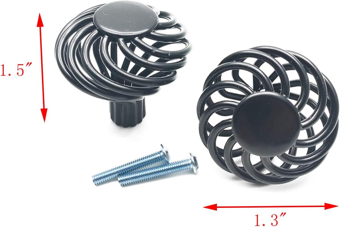 Cabinet Knobs,12-Pack, Knob 1.3" Dia. Round Birdcage Hollow Shape Matte Black Iron