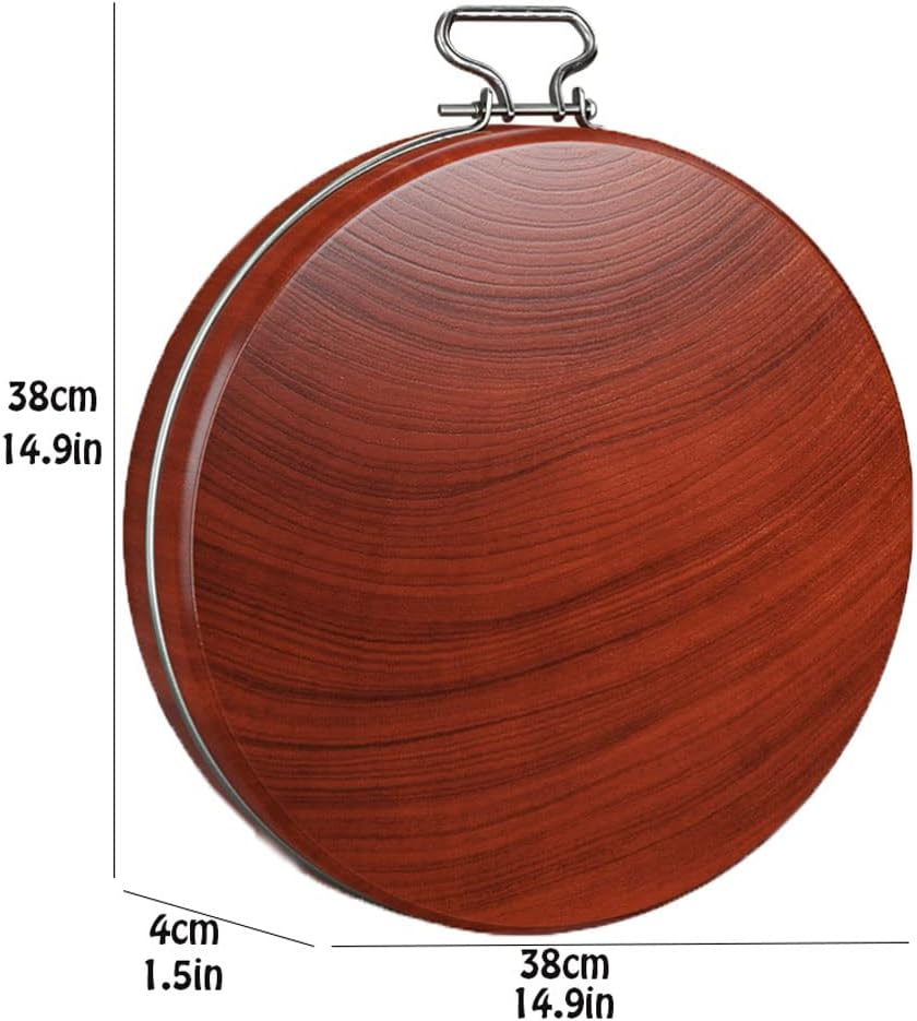 Cutting Board Premium Choing Board Wooden Double-Sided Choing Board for Kitchen Heavy Round Cutting Board with Stainless Steel Handles for Vegetables Cutting Board for Carving,38cm/14.9in