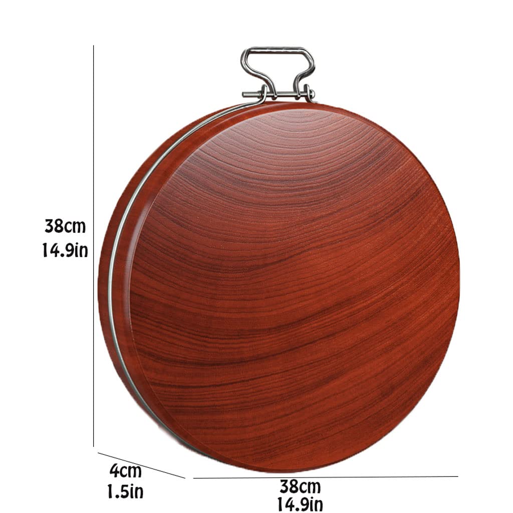 Deska do krojenia Premium Drewniana dwustronna deska do krojenia do kuchni Ciężka okrągła deska do krojenia ze stalowymi uchwytami do krojenia warzyw Deska do，38cm/14.9in