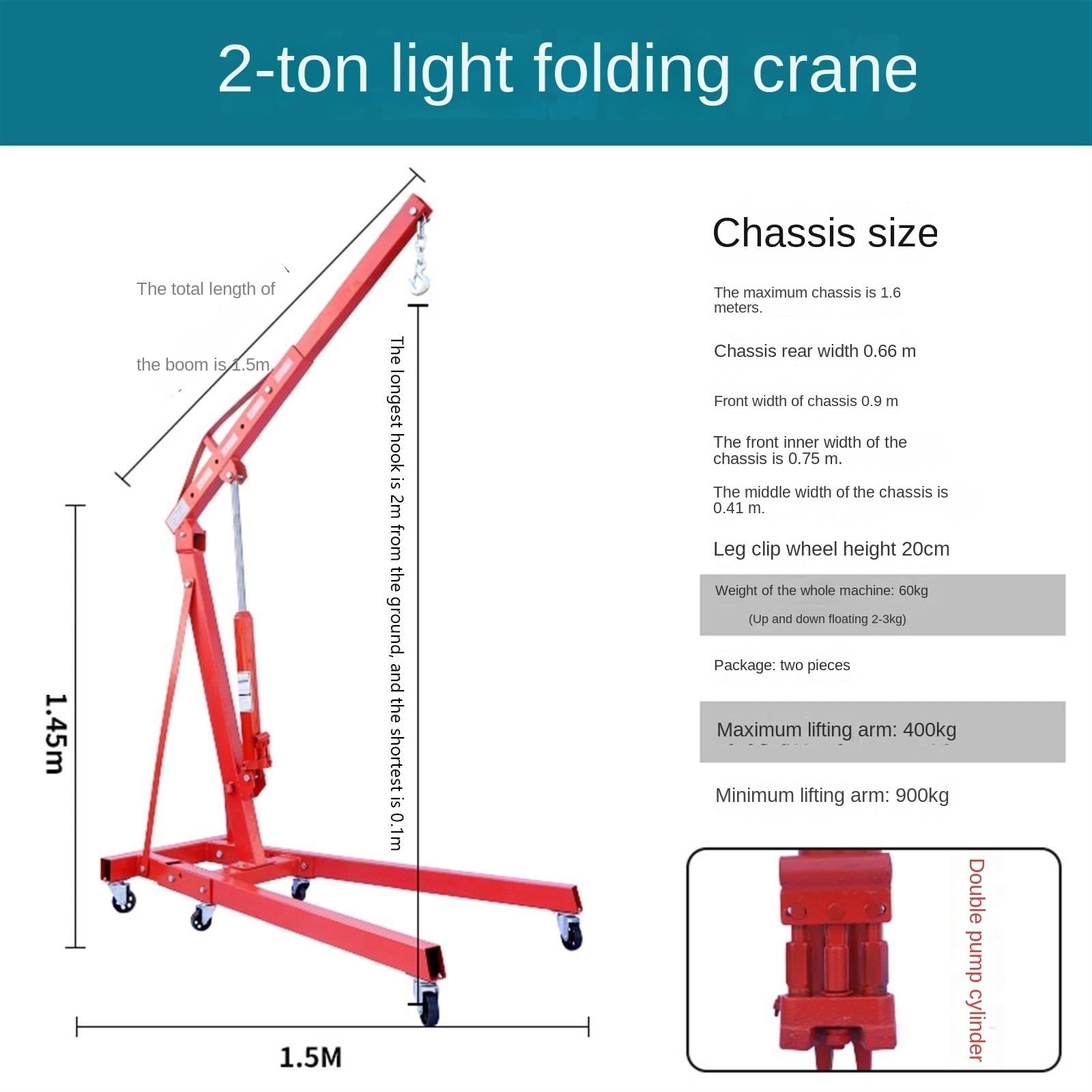 OTQEFTN Hydraulic Mobile Hoisting Crane, Engine Maintenance Crane Small Crane, 2 Tons 3T Engine Hanger (Color : 2T Heavy Folding) (2t Light Folding 2pump)