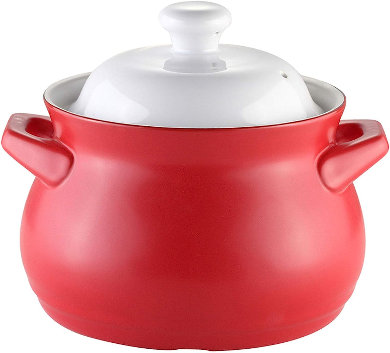 Casseruola da 3,8 l con coperchio, pentola in ceramica per zuppa/pentola di terracotta/pentole in ceramica (rosso e bianco)