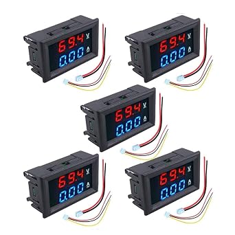 diymore 5PCS 0.28" Volt Amp Meter Digital Voltmeter Ammeter DC 100V 10A Waterproof Dual Display Current Voltage Meter Mini Ammeter Voltmeter 3 Bits Dual LED Display PanelRed-Blue