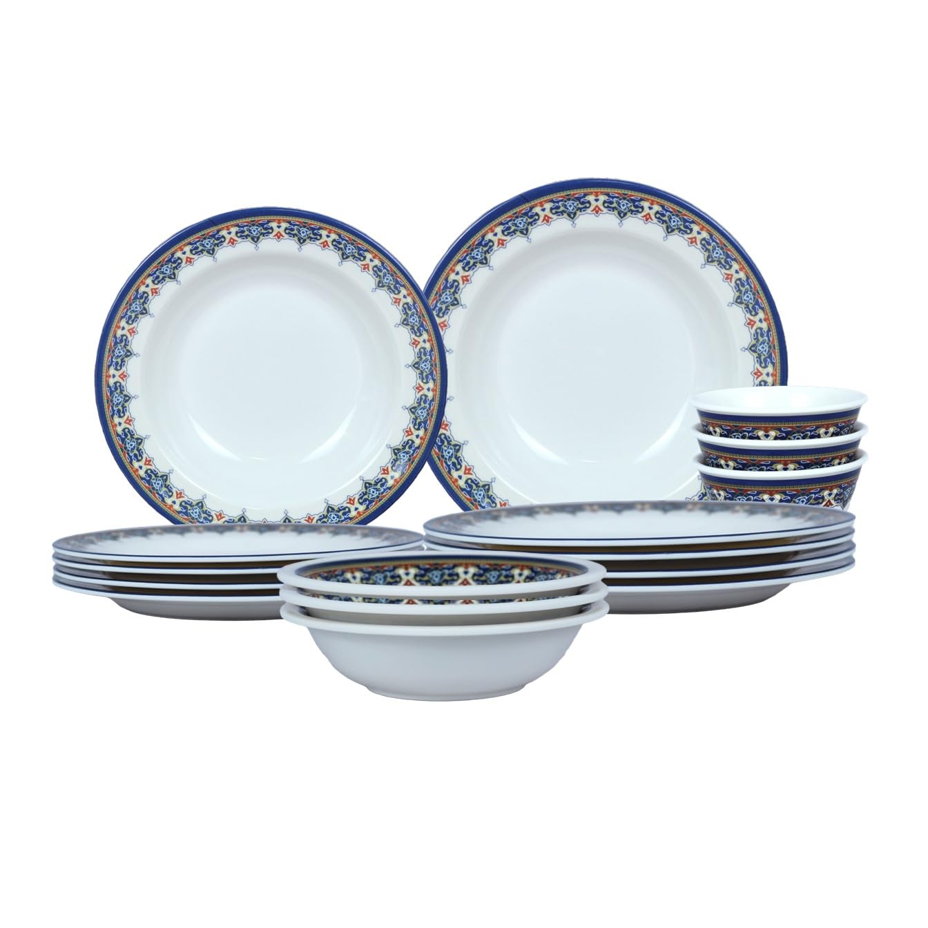 Melamine 12 Pcs Dinner Set, Dishwasher Safe, 3 Dinner Plate, 3 Soup Plate, 3 Salad Bowl, 3 Rice Bow, Strong and Durable, Long lasting (Mejastic Indigo)