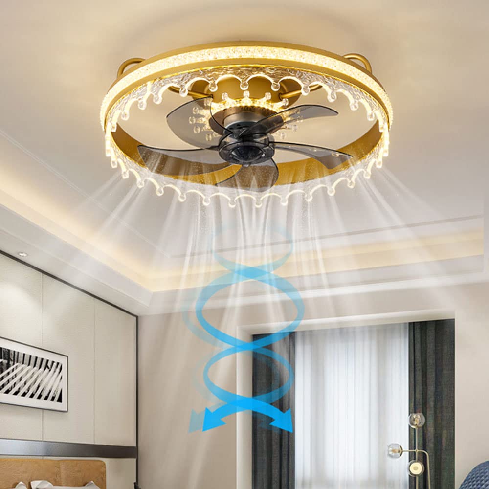 Ventilateur de plafond en or avec LED dimmable et télécommande silencieuse pour salon moderne