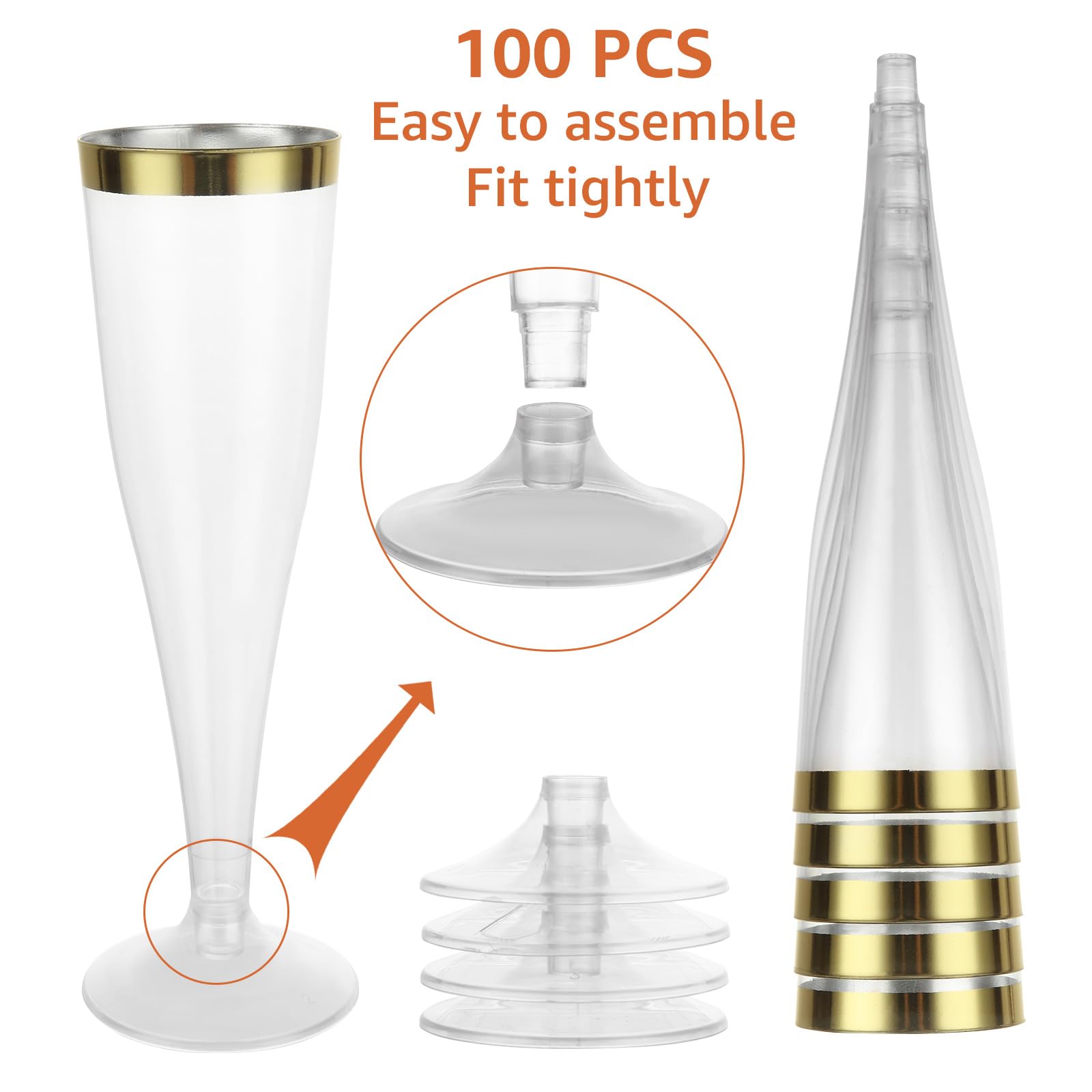 DAJAVE 100 flute da champagne in plastica da 135 ml, riutilizzabili, trasparenti, per feste, matrimoni, compleanni e uso quotidiano