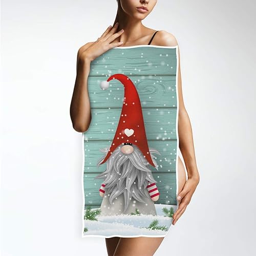 Miniatura 5 de Pfrewn Toallas de mano Tomte de gnomo de Navidad de 16 x 30 pulgadas, toalla de baño de madera de elfo de invierno, nieve, toalla de baño ultra