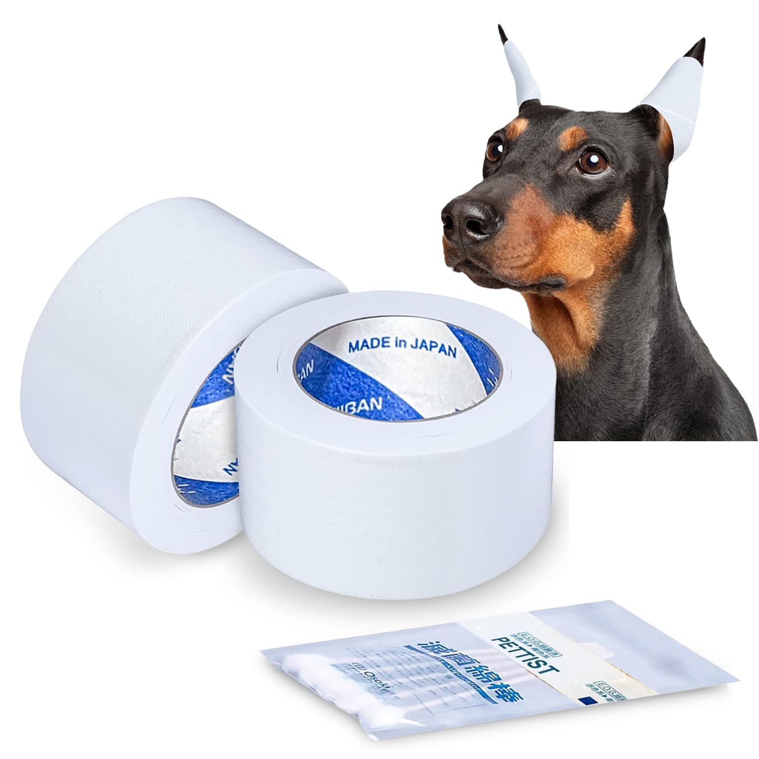 Ear Tape for Dogs 2 Pack with Dog Ear Cleaner Cotton Swabs Self Adhesive Cotton Tape for Dog