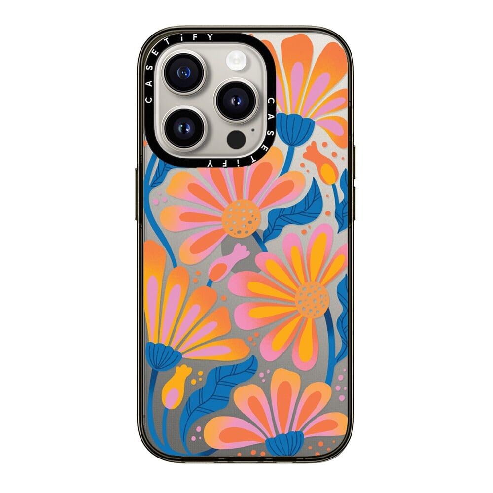 CASETiFYCompact iPhone 15 Pro Case [4 ft. 2X Military Grade Drop Protection/Slim/Lightweight] - Lazy Daisy - Clear Black