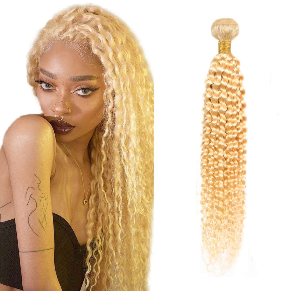 Zeslaerr Human Hair Extension #613 Bleach Blonde Color Water Wave Remy Sew in High Density Brazllian Virgin Human Hair Bundles For Woman 1 Bundle 100g 12 Inch