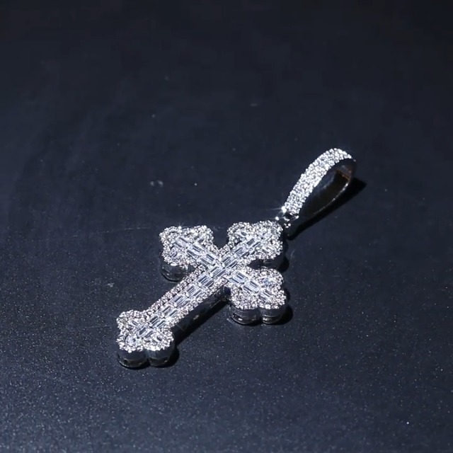 Lulu Mel Iced Out white Gold Plated Cubic Zirconia Cross Pendant