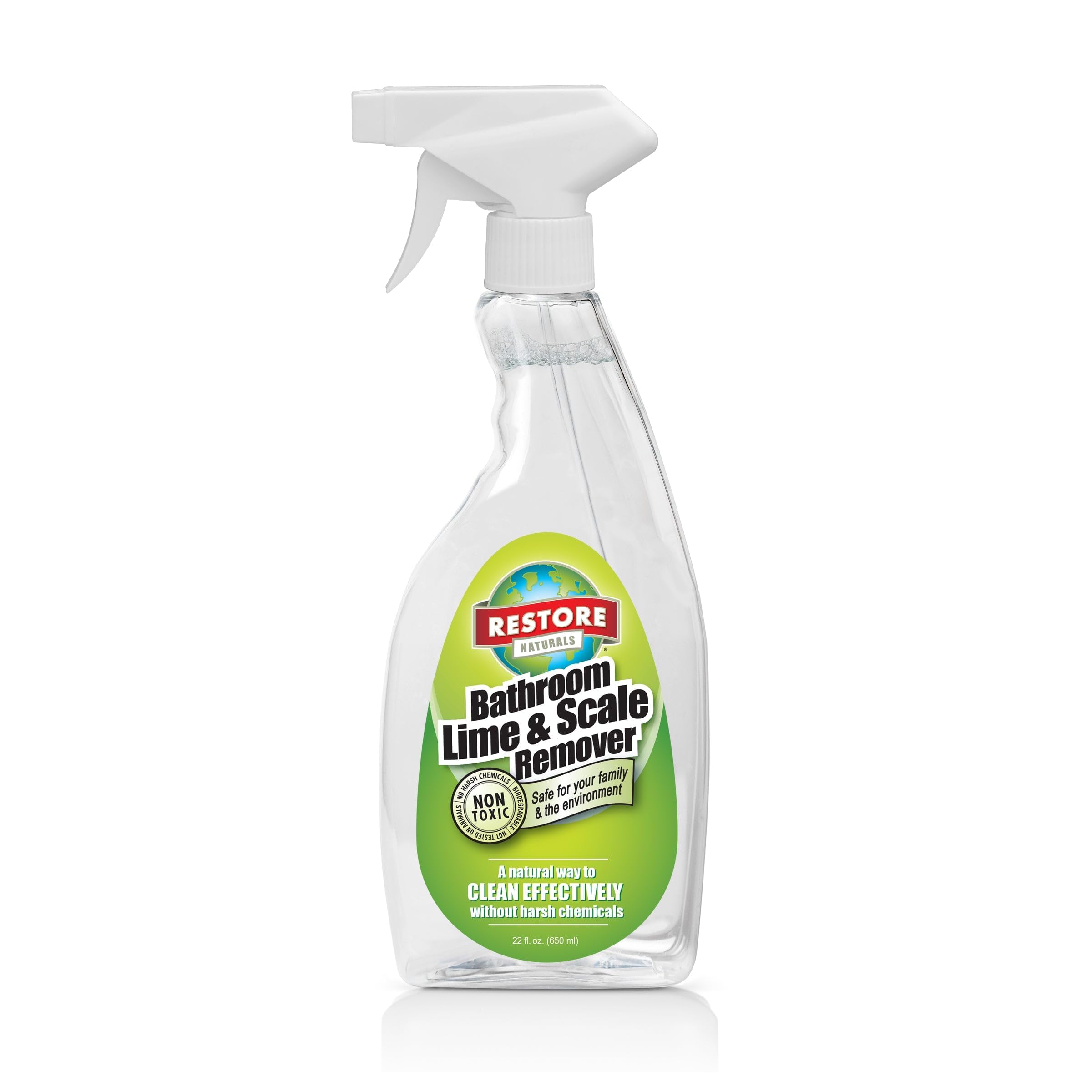 Restore Naturals Bathroom Lime and Scale Remover - 22 oz. - Bath Tub Cleaner | Hard Water Stain Remover | Soap Scum Remover for Shower | Bath room Cleaner Spray | Bathroom Descaler - 1 Pack
