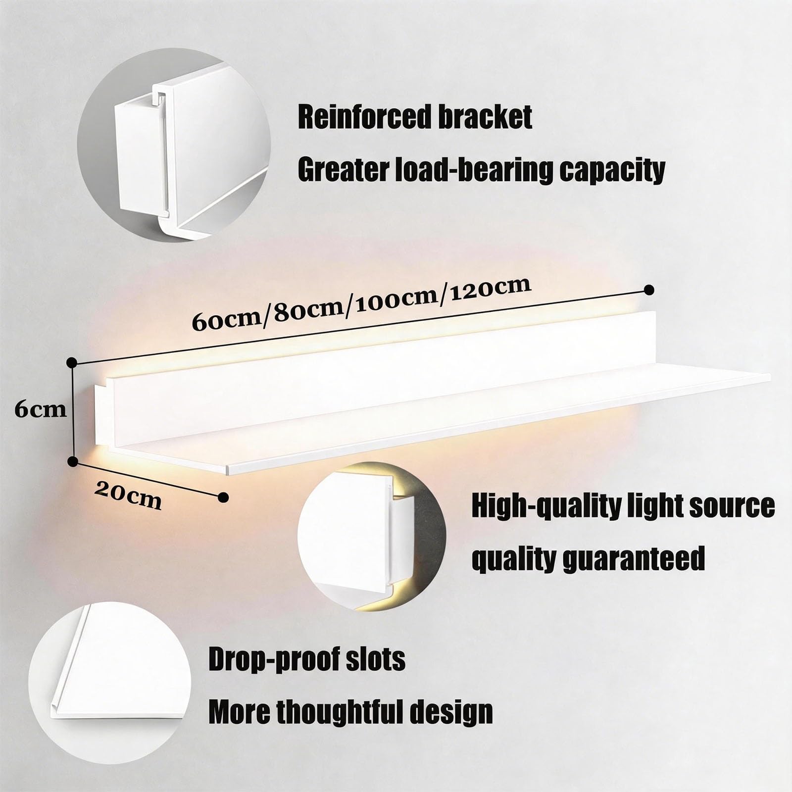 BVCL Estante Flotante de Pared con luz LED, Balda Suspendidos Metálicos