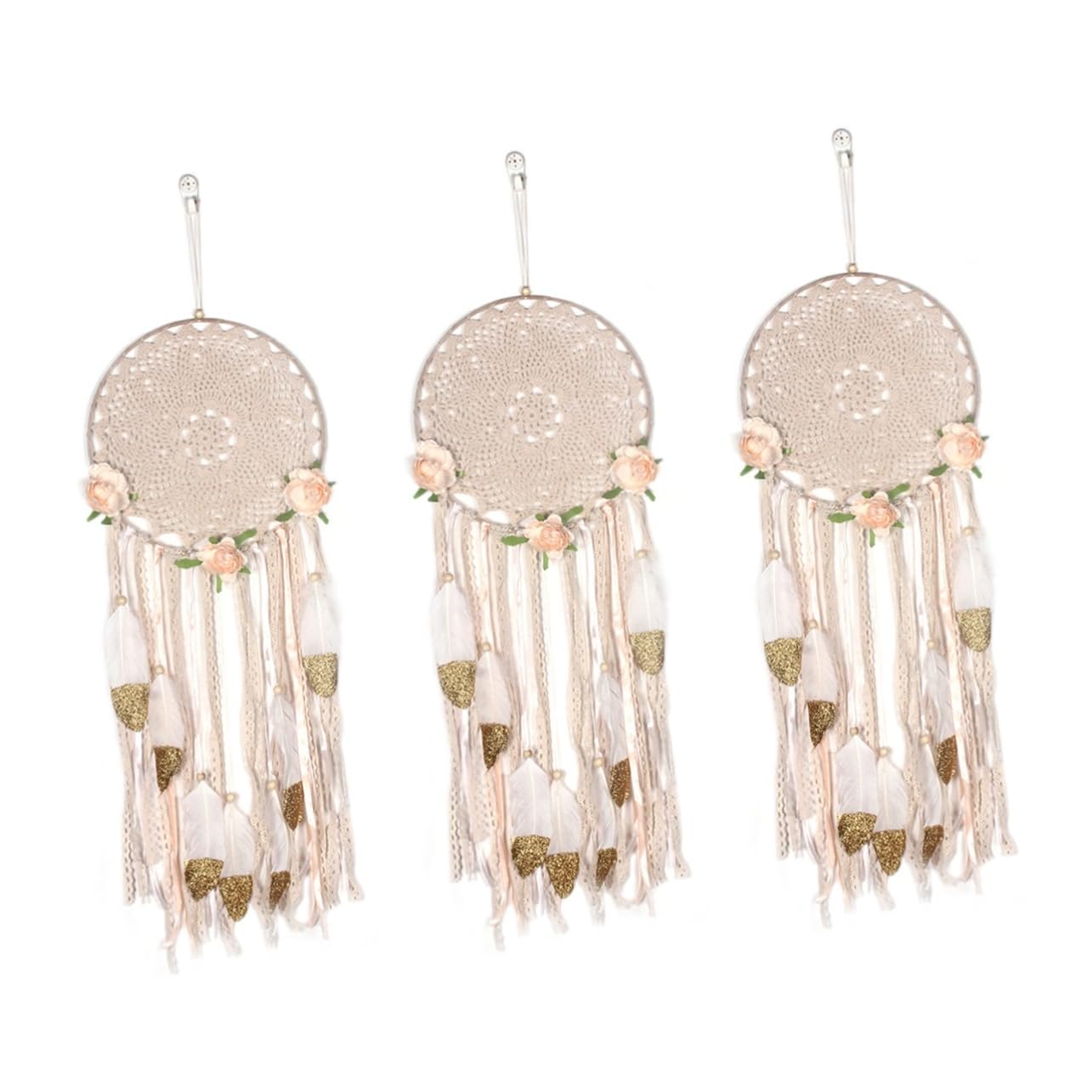 OUNONA 3 Stück -Ornament Riesig Groß Aus Korb Hängend Mini Wand Riese Gruselig Lang Decke Regenbogen Beige Federleinen