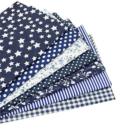 7pcs Dark Blue 19.7" x 19.7" Cotton Sewing Fabric Bundles, Pre-Cut Quilt Squares for DIY Crafting Patchwork