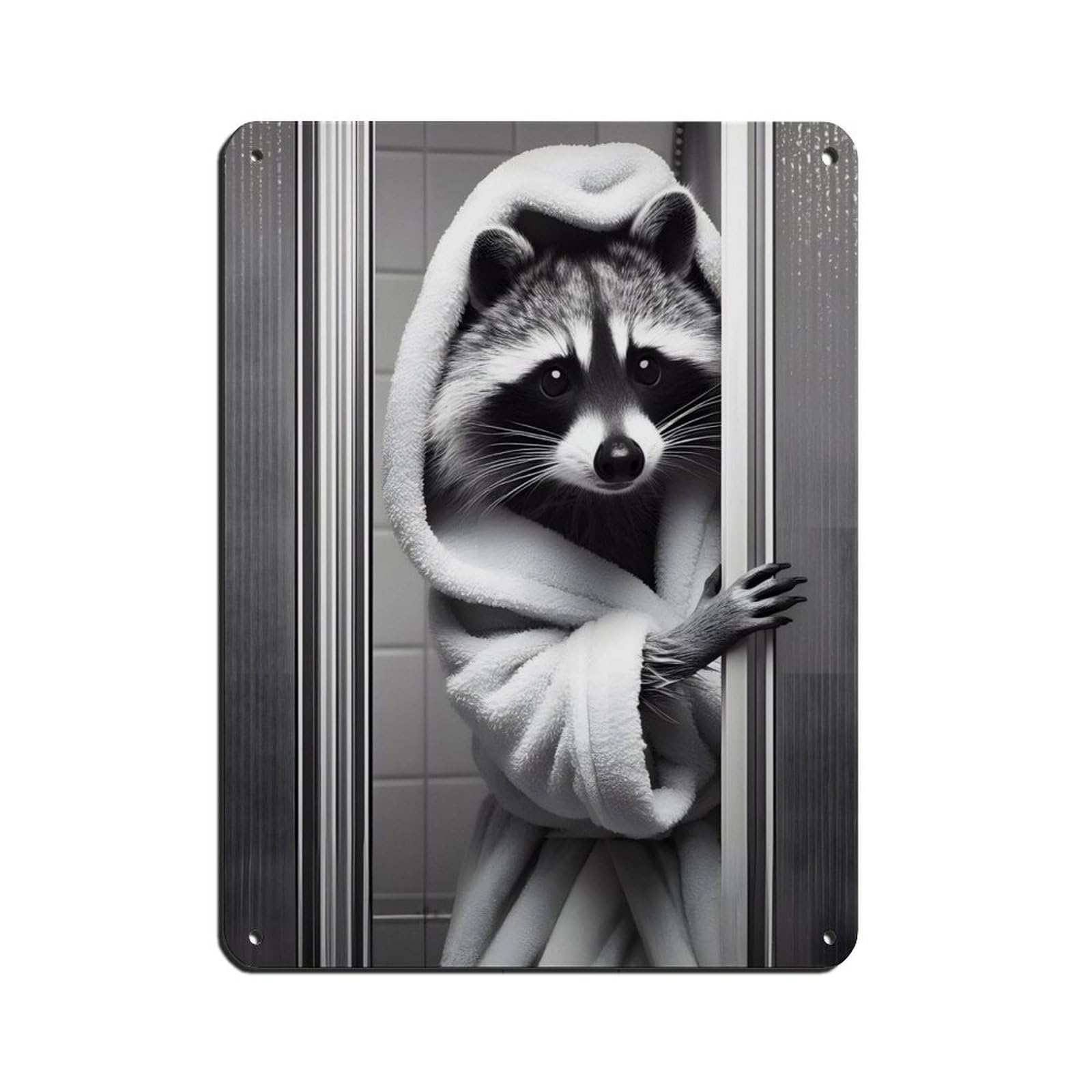 Lxwnze 30L X 40W Cm Raccoon, Funny Bathroom Decor Tin Sign Vintage Metal Pub Club Cafe Bar Home Wall Art Decoration Poster Retro 12X16inch(30X40cm)