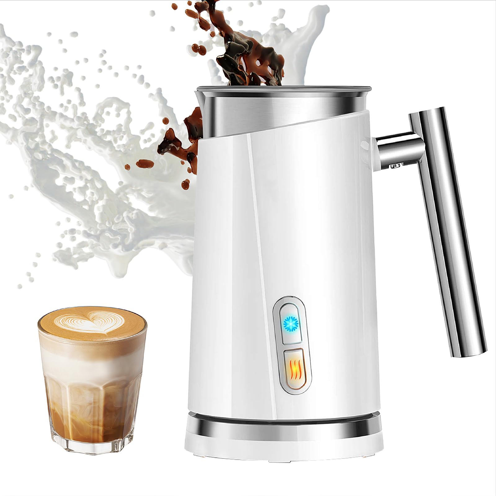 Huogary Milchschäumer, elektrischer Milchdampfer für Milchschaum und heiße Milch (4,5 oz / 10,5 oz), 3 in 1 automatische Milchschäummaschine Kaltes/heißes Schäumen und Milchheizung, weiß