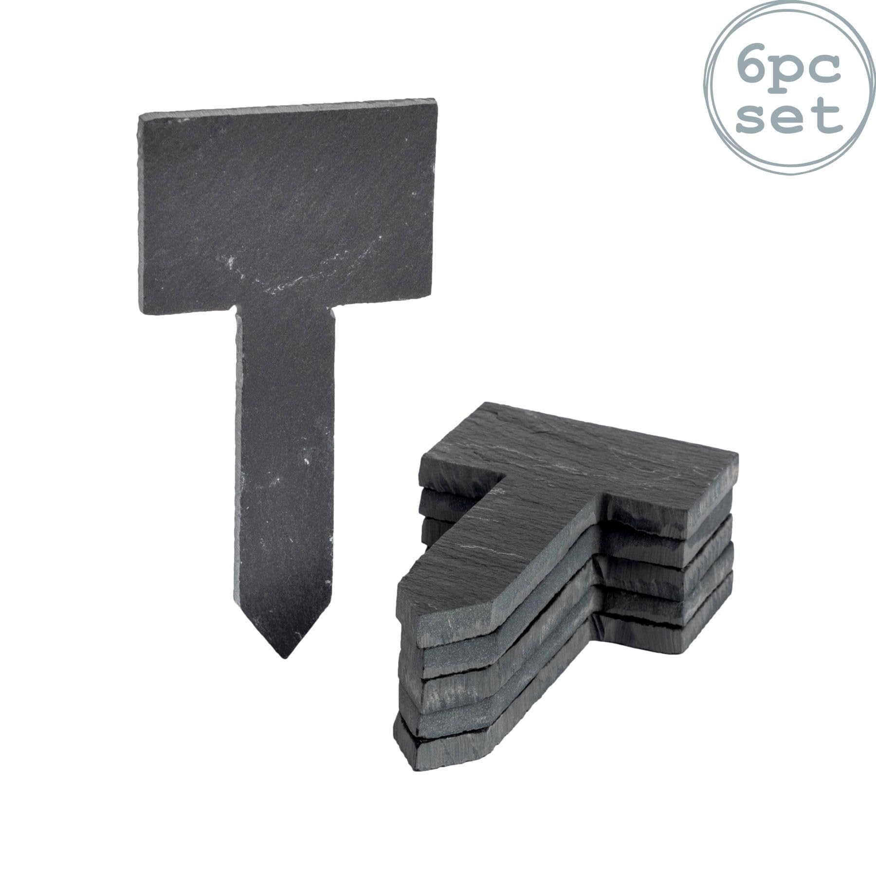Nicola Spring Black Number Natural Slate Flower/Plant/Herb Square Top Label Pegs - Pack Of 6