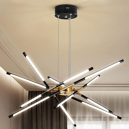 Modern Chandelier,Black and Gold Chandelier 12 Light LED Dimmable Pendant