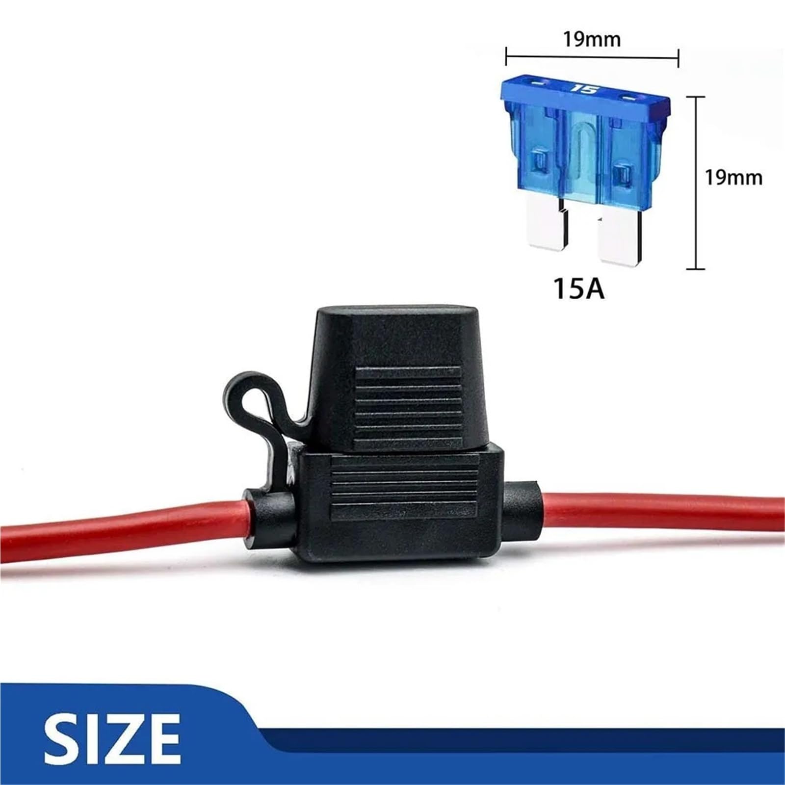 Uchwyt bezpiecznika rzędowego 14 AWG - 12V-DC ATC/ATO uchwyt 14 Gauge do ostrza 15 A ATC/ATO bezpiecznik ostrze do samochodu 1 szt