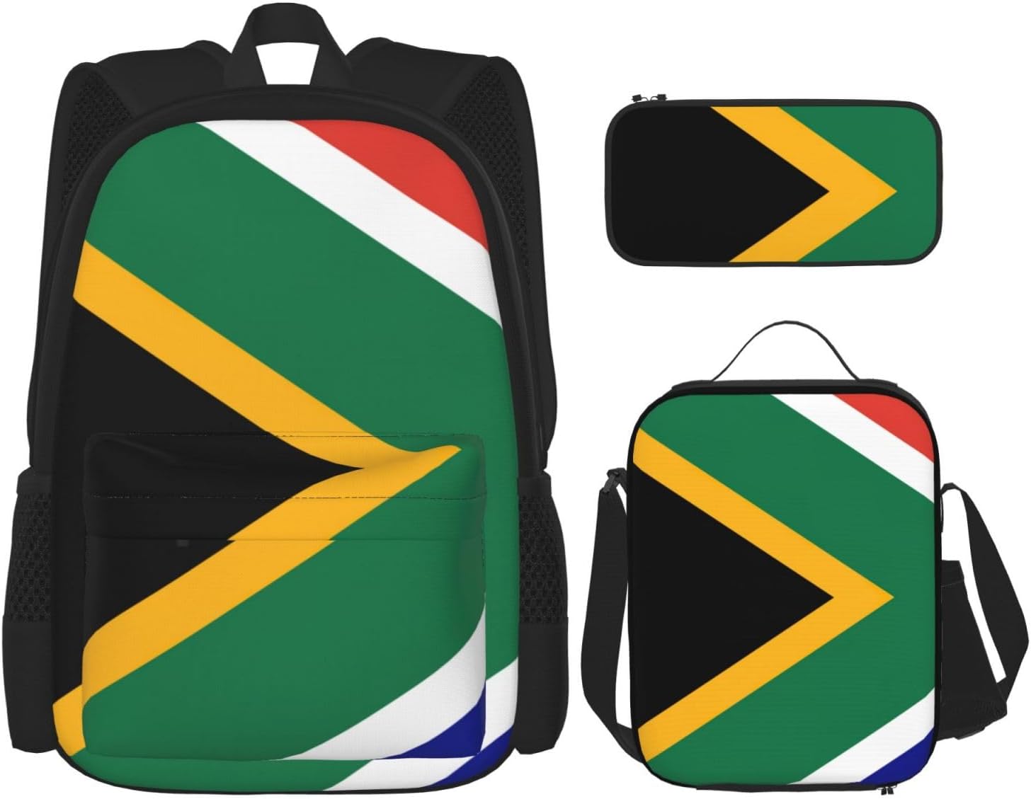 WURTON South African Flag Print Shoulder Backpack 3 In 1 Bookbag Set Lunch Box Pencil Case Travel Laptop Daypacks