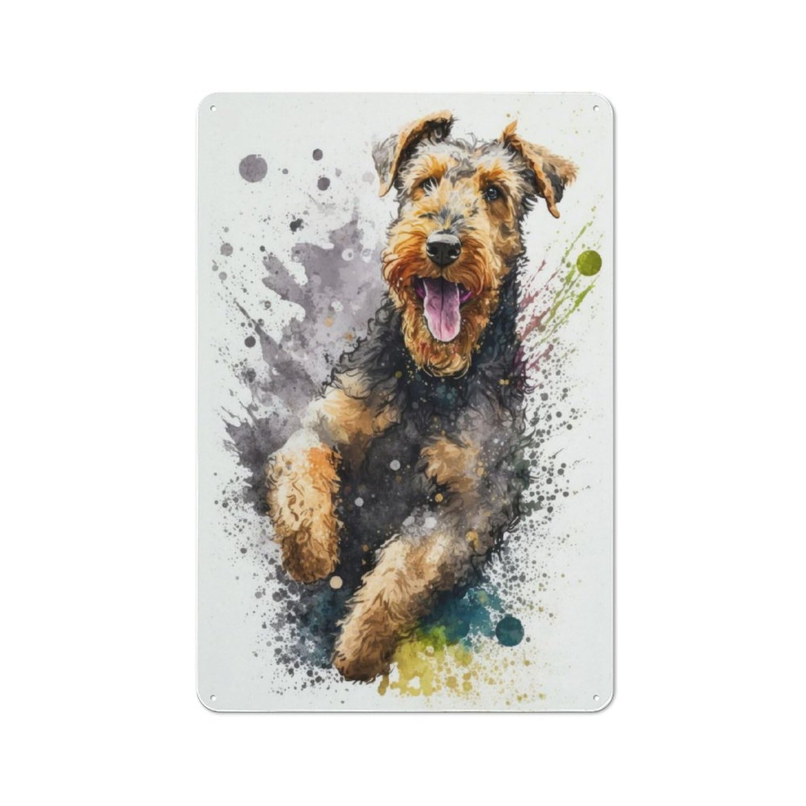 Vintage Tin Sign 30x20cm with Airedale Terrier Is Happy for Garage Wall, for Kitchen And Home Bar Decor, for Living Room And Hallway Decor