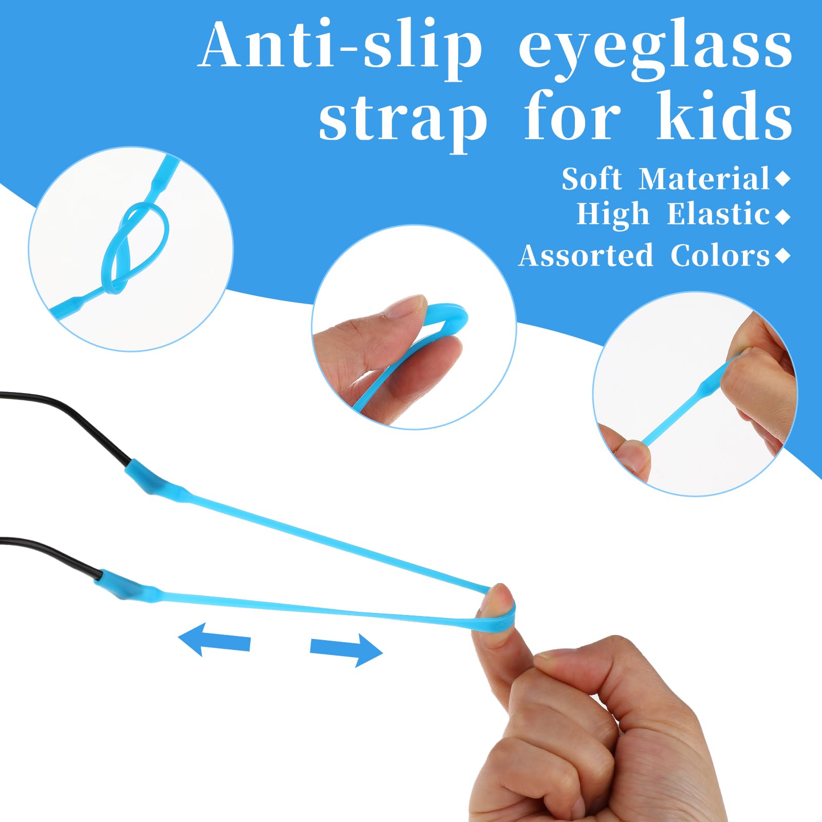 Qianyu 12 Stück Sportbrillenbänder Elastische Rutschfeste Kein Schwanz Anti Rutsch Silikon-Sicherheits-Brillenband Weich Verstellbar Brillenhalter für Kleinkinder Sonnenbrille Lesebrille Schutzbrille