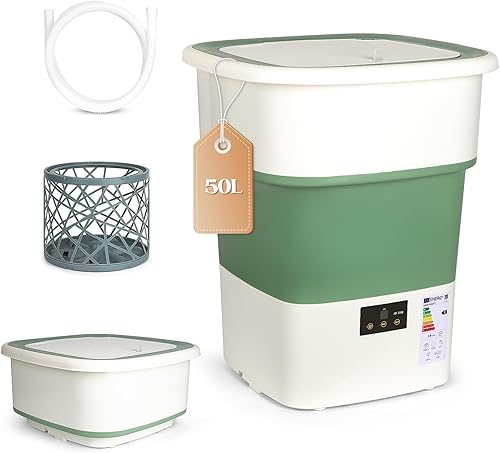 Portable Washing Machine, 1.8 Cu.Ft Large Capacity Foldable Washer with Spin Basket & 150W Motor, Timer Control for Apartment, RV, Travel No