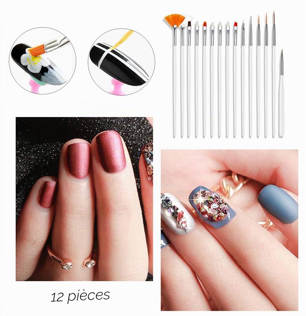 Kit de Nail Art,83 Pièces Nail Art Kits,avec 15 Brosse à Pinceaux,5 Stylos Dotting,30 Striping Tape,3 Boîtes Ongles Strass,Nail Art Accessoires Professionnel kit