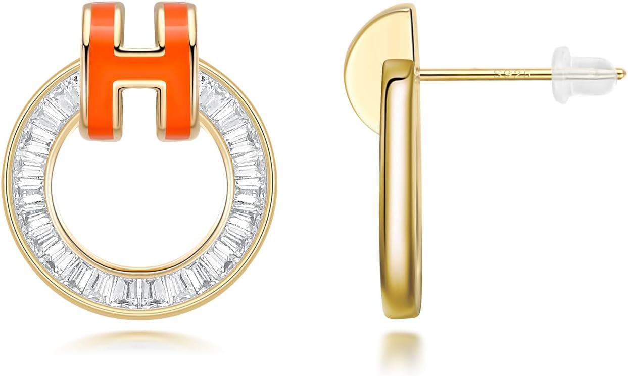 H Stud Earrings 14K Gold Plated Earrings Enamel Earrings Dainty Stud Earrings for Women Birthday Gifts for Women - Image 8