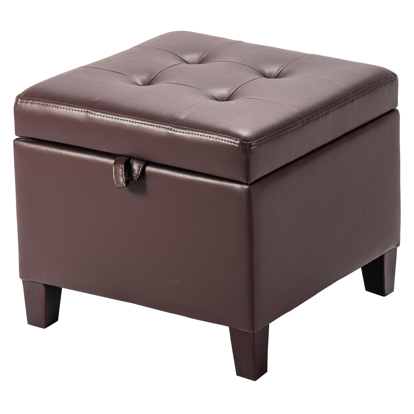 Asense 17 Inch Storage Ottoman Foot Rest,Square Faux Leather Foot Stool,Small Ottoman with Storage,Padded Seat for Entryway,Living Room,Bedroom,Couch,