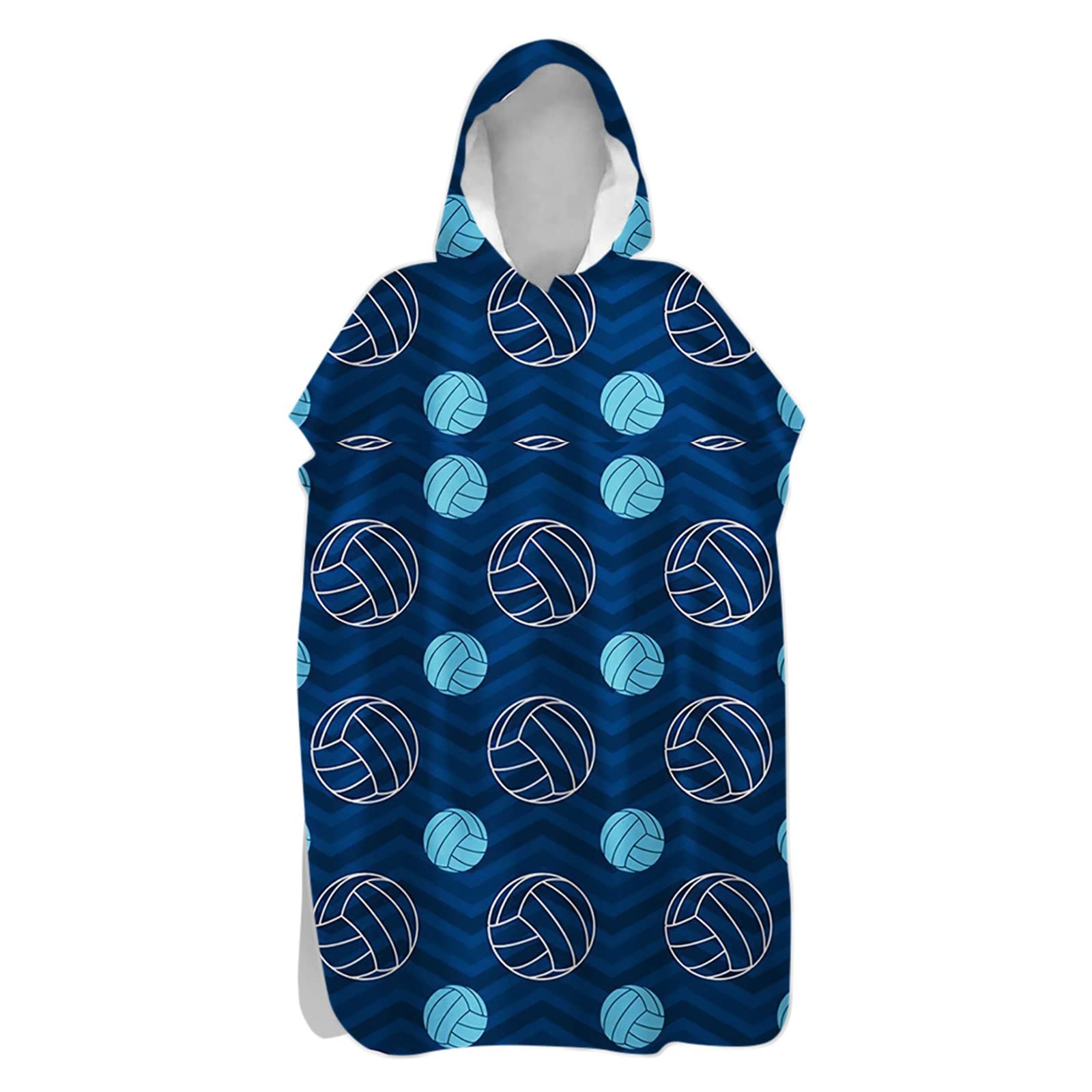 Chickwin Microfibre Changing Robe Towel for Kid Adult Boy, Galaxy Printed Hooded Poncho Swim Beach Towel Light Weight Quick Dry Beach Surfing Swimming Robe (Blue Volleyball,60x110cm)