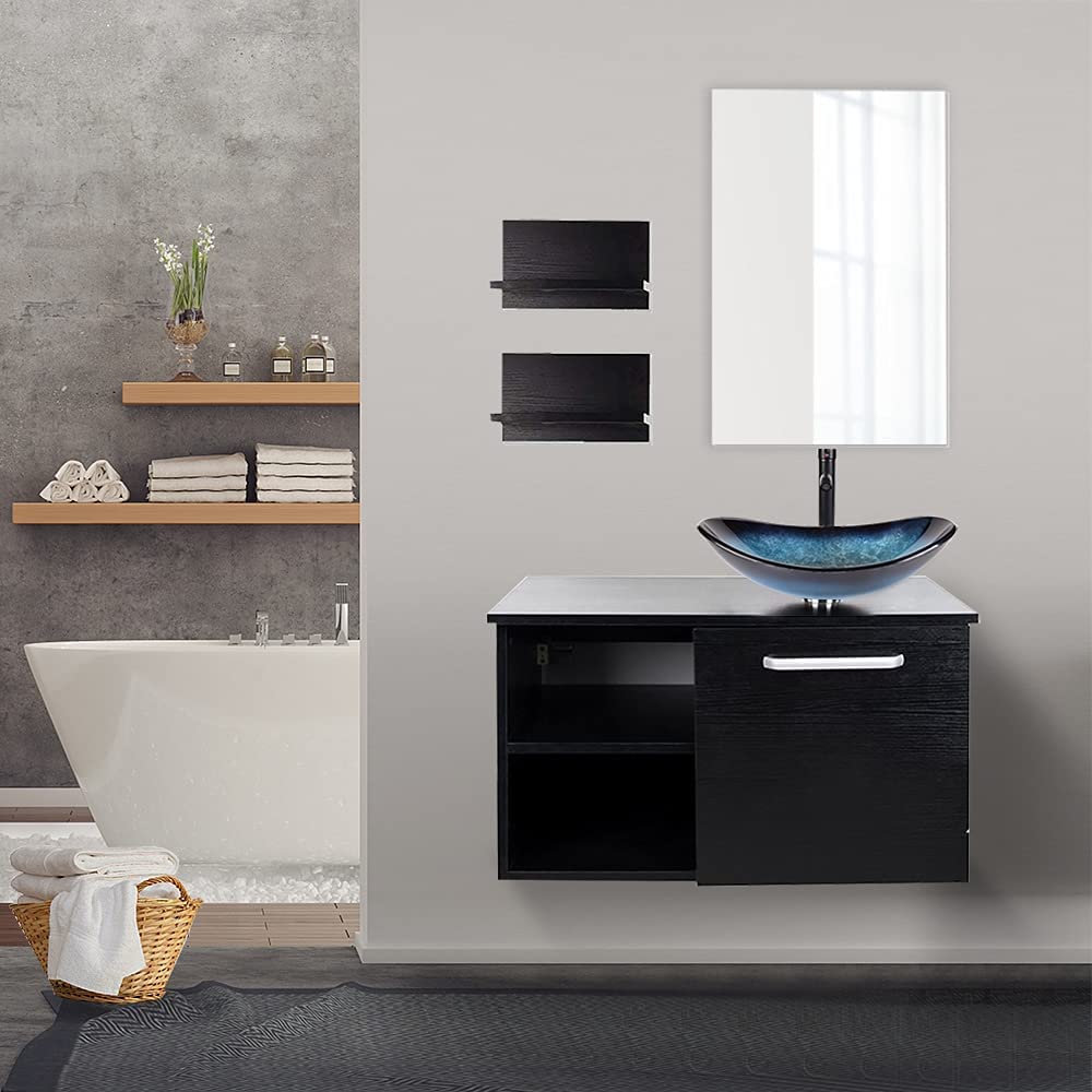 YU YUSING Badmöbel Set Waschbeckenunterschrank Badezimmerschrank mit Waschbecken Unterschrank Spiegel, Badezimmermöbel mit Waschtisch, Spiegelschrank, 2 Wandregale, Wasserhahn Set (Modern Blau)