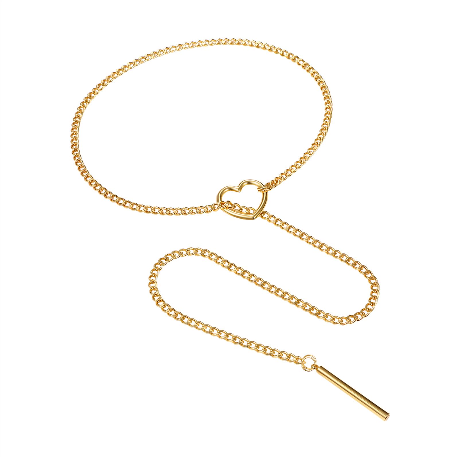 Pendentif coeur acier inoxydable avec chaîne longue réglable style punk - 7