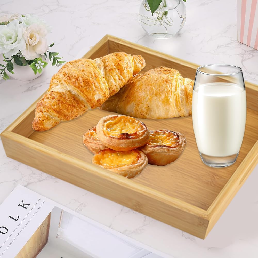 Vassoio Da Portata In Bambù - 41x29x3.2 Cm Con Manici | Per Alimenti, Colazione, Tè E Servire - Foto 13