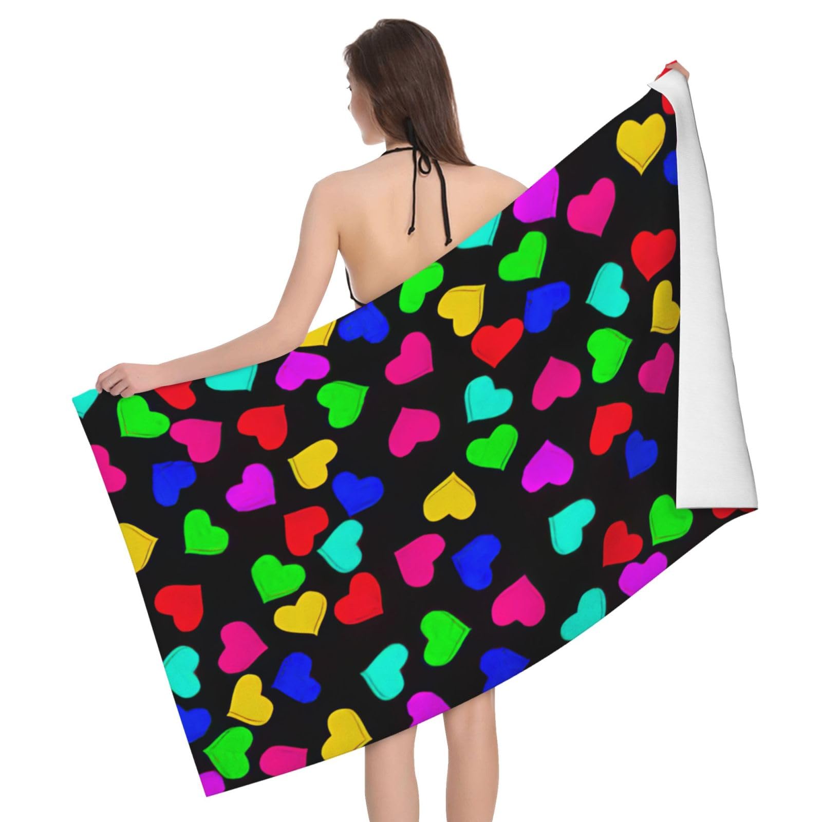 Serviette de bain absorbante microfibre grand format imprimé cœurs