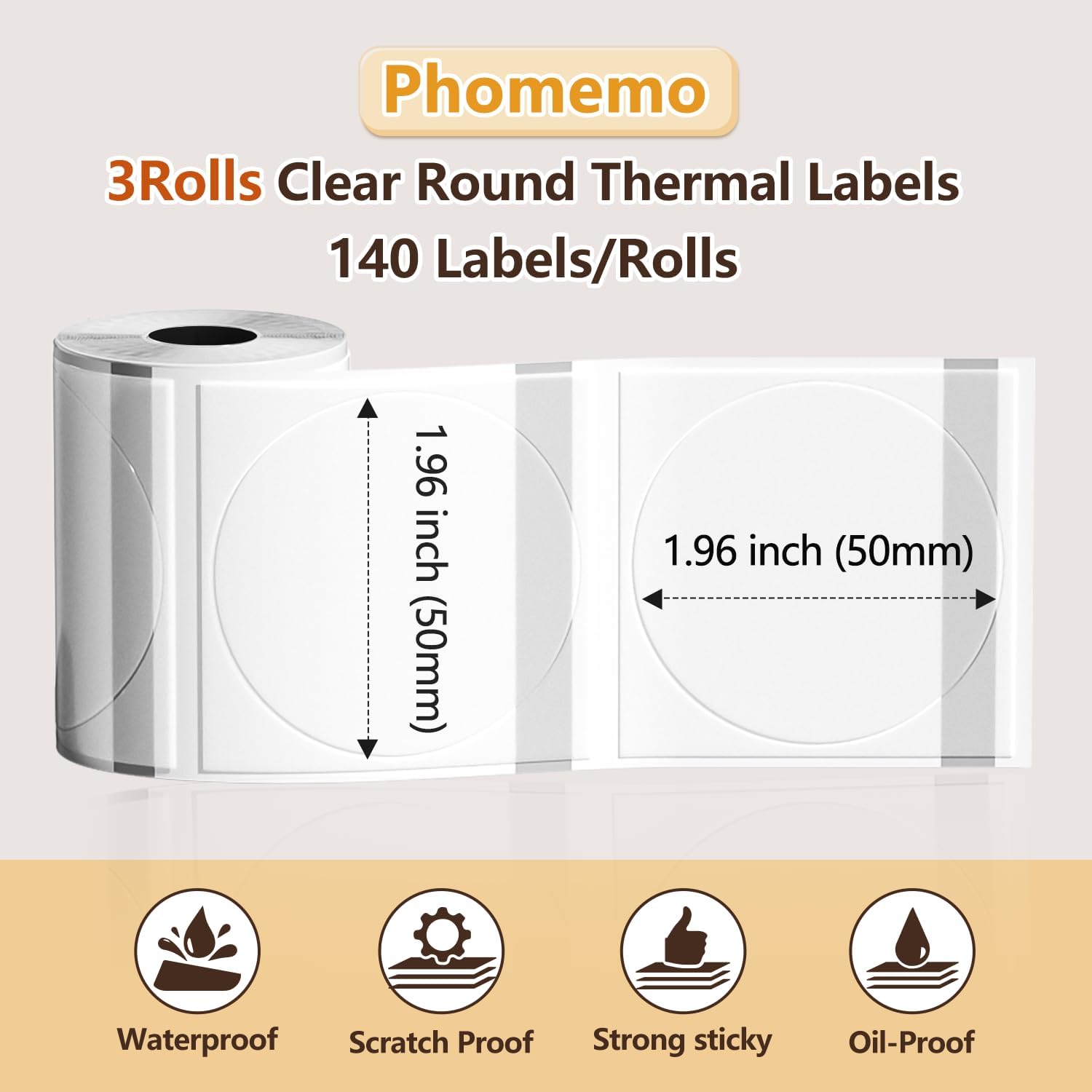 Phomemo Thermal Labels - 3 Pack Clear Circle Labels, Transparent M110/M220/M221/M120/M200, 1.96"x1.96" (50x50mm) Round Stickers - Image 2